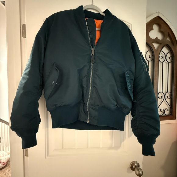 Reversible Alpha Industries Dark Green/Orange Bomber Jacket - Picture 1 of 8